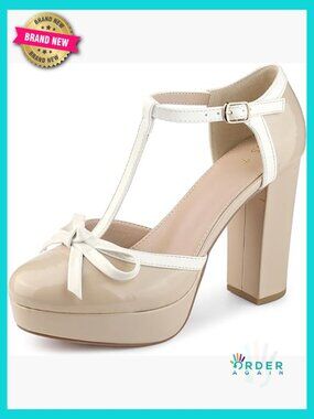 T-Strap Platform Chunky Heels Pumps Patent Leather Bow Buckle Cute Lolita Shoes